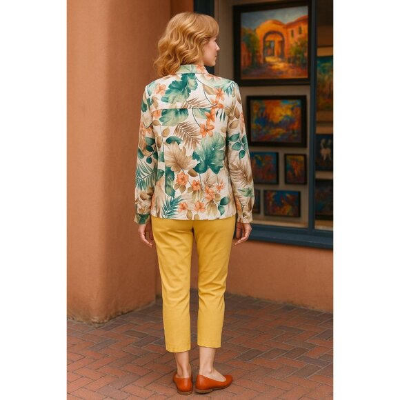 Alfred Dunner Size 12 Yellow Silk Blend Jacket Floral Trim Textured Lining - Picture 5 of 15